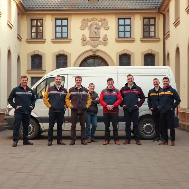 Sedmičlenný tým Novák a Novotný před firemní dodávkou v Olomouci